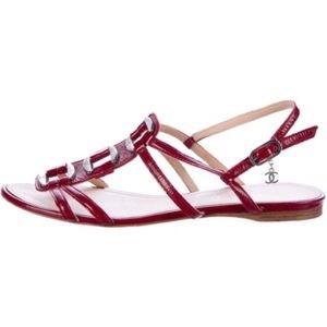 Chanel patent leather CC strap sandals